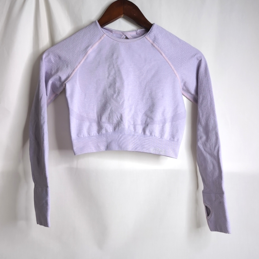 Vitae Apparel Energy Seamleaa Long Sleeve Crop Top in Acai Purple, Size M